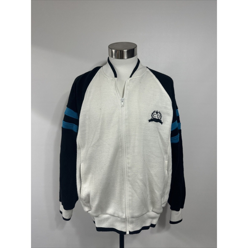 VTG Christian Dior Monsieur Track Full Zip Sweatshirt Jacket Striped White  XL